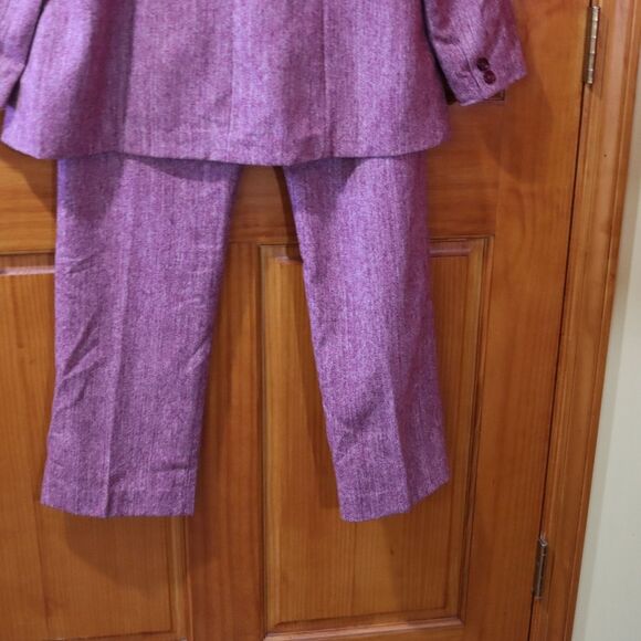 Horny Berry Vintage Purple Textured Pantsuit Jacket & Pants Professional LG - Picture 13 of 16